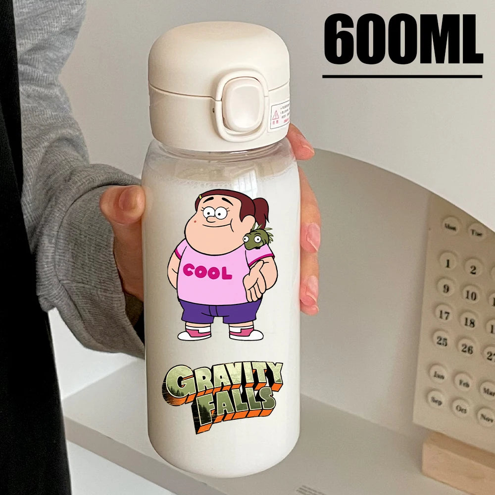 Disney Gravity Falls Water Bottle - 600ML Leak-Resistant Portable Drinking Cup - Transparent PC Design Featuring Dipper and Mabel-GDXZ-10-600ml-