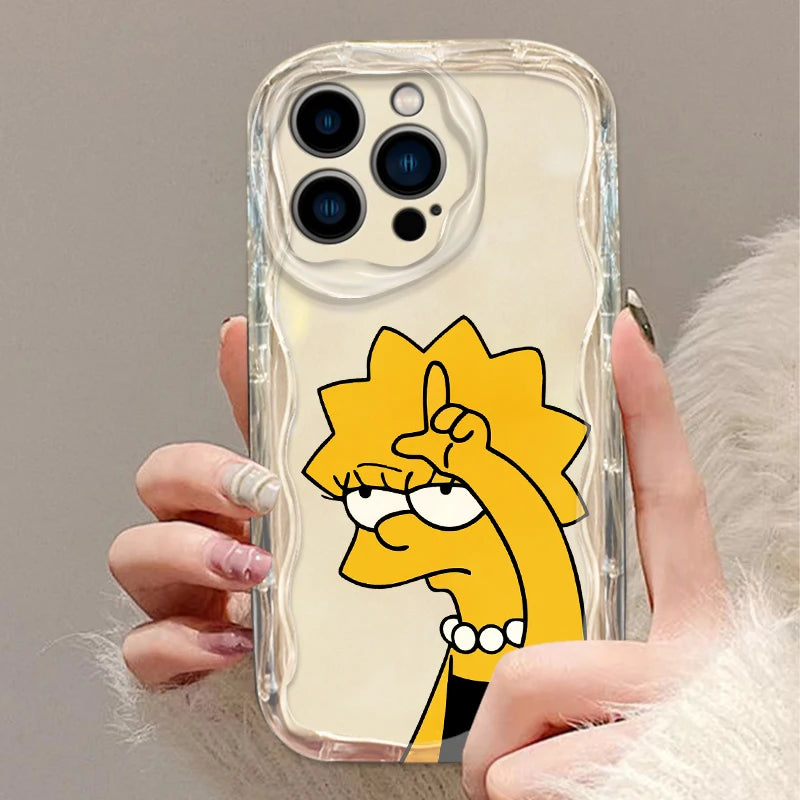 Simpsons Cute Family Phone Case for iPhone 15 14 13 12 11 - Wave Oil Transparent Soft Cover-