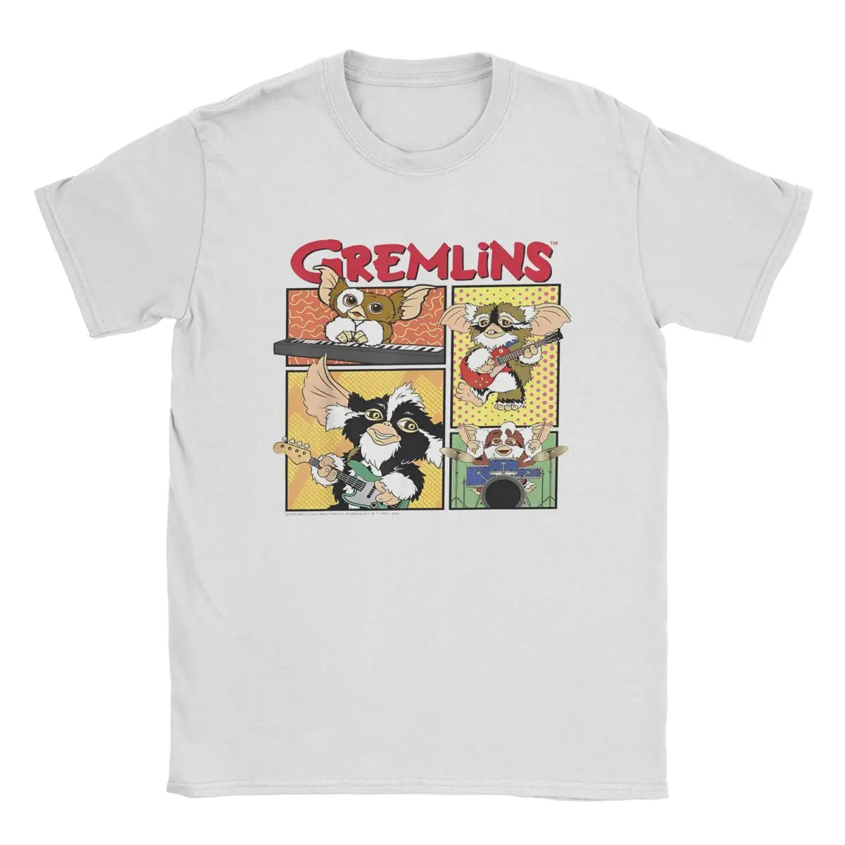 Men’s Gremlins Band - T Shirt 80s Movie - Mogwai Monster Pure - Cotton Vintage Short Sleeve - Round Collar Tee - Graphic Printed T-Shirt-WHITE-L-