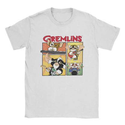 Men’s Gremlins Band - T Shirt 80s Movie - Mogwai Monster Pure - Cotton Vintage Short Sleeve - Round Collar Tee - Graphic Printed T-Shirt-WHITE-L-