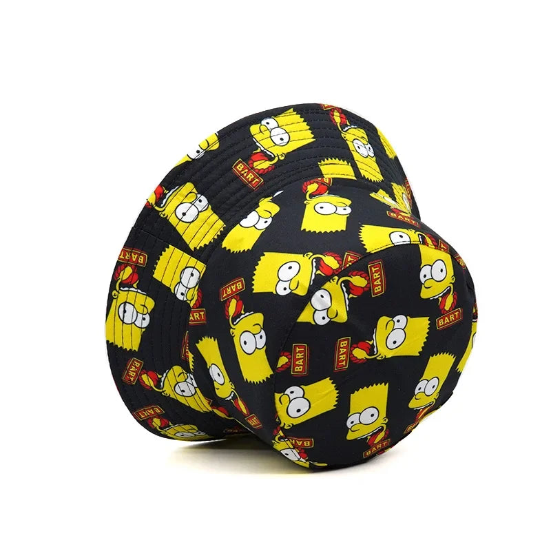 Simpsons Reversible Cotton Bucket Hat - Beach-Ready Retro Panama Hat - Unique Gift for Outdoor Lovers-Black-56-58cm-