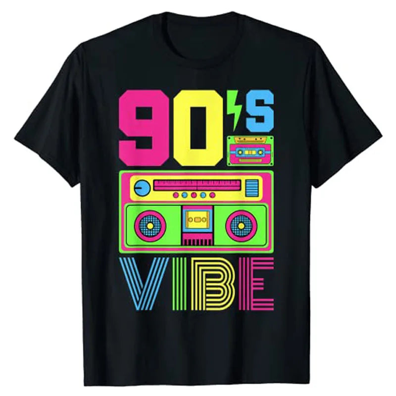 90s Vibe Funny Graphic Tee - Retro 1990s Style Fashion - Nineties Costume T-Shirt for Women & Men-