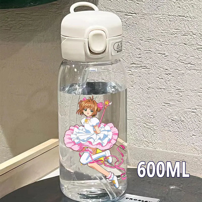 Cardcaptor Sakura Straw Water Bottle - 400ML/600ML Transparent Plastic Anti-Drop Cup for Students and Kids-6-4-