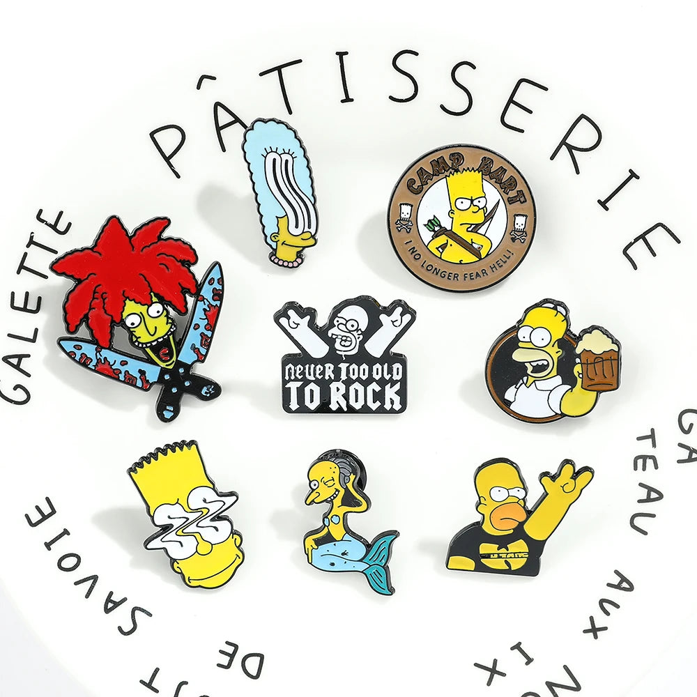 Simpsons Enamel Pin Set - Cute Metal Brooches for Bags or Jackets - Sweet Gift for Girlfriend or Collector-