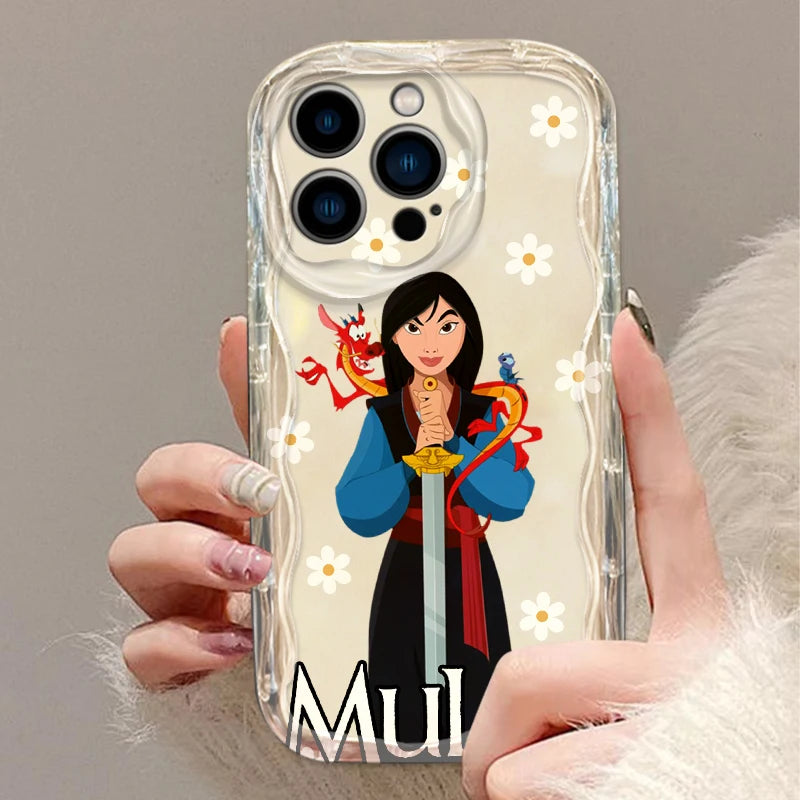 Mulan Cute Cartoon Disney Phone Case for iPhone 15 14 13 12 11 - Soft Transparent Wave Oil Cover-