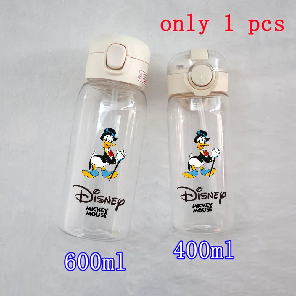 Disney Mickey Mouse Straw Bottle - 400/600ML Transparent Plastic - Portable Kids Drinking Water Cup with Donald Duck-TMSB-36-400ML-