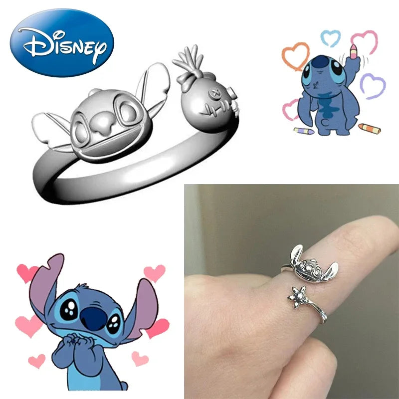 Lilo & Stitch Adjustable Ring - 925 Silver Cartoon Jewelry Kids Women Kawaii Gift-