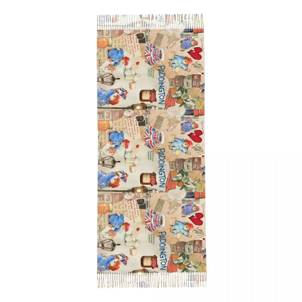 Womens Tassel Scarf Britain Paddington Brown Bear - Long Soft Warm Shawl and Wrap Cute Movie Cartoon Daily Wear Cashmere Scarf-As Shown-One Size-