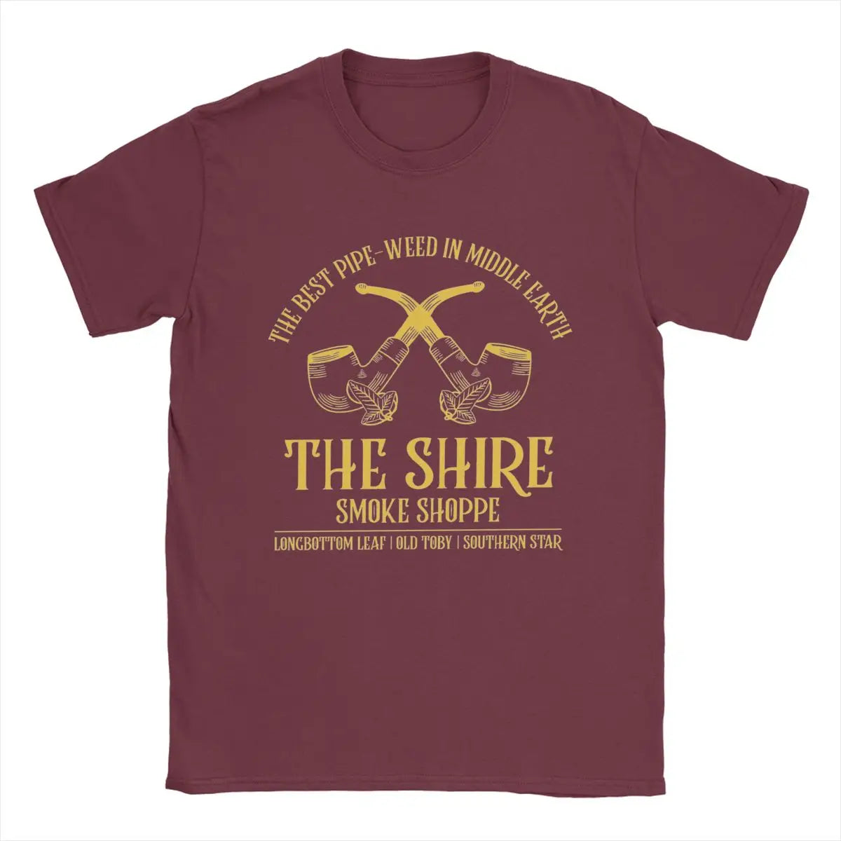 Men's T-Shirt - The Shire Smoke Shoppes - Lords of The Rings Tee - Cotton Short Sleeve Crewneck Plus Sizes-Burgundy-6XL-