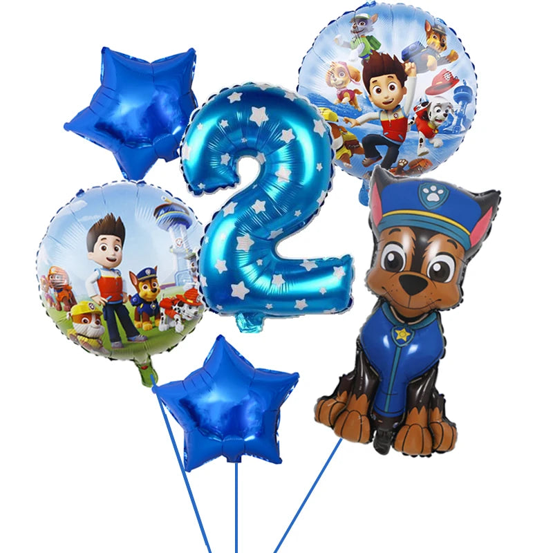 Paw Patrol Birthday Decorations Happy Birthday Backdrop Banner Plates Cups - Paper Tableware Set Balloons - Kids Boy Party Supplies-Number Balloon 2-