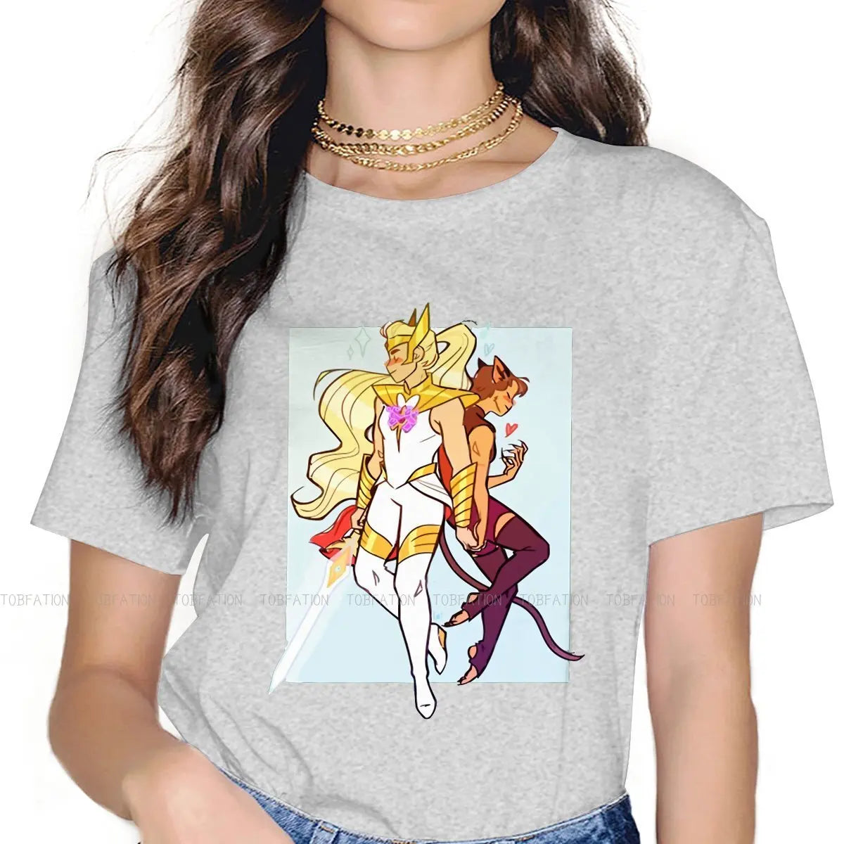 She-Ra & Princess of Power Fashion Tee: Oversized Soft Print T-Shirt for Girls - Perfect Retro Cartoon Present-GRAY-S-