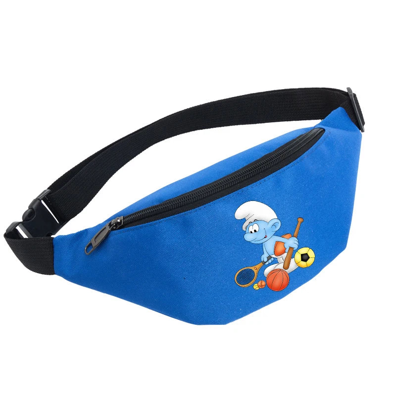 Anime Smurfs Kids Waist Bag - Cartoon Zipper Belt Pack for Outdoor Sports, Travel Shoulder Crossbody Gift Pouch-LJL 93-