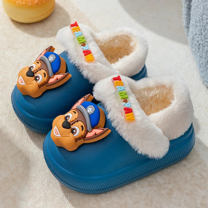 Paw Patrol Children Cartoon Print Cotton Slipper - Plush Soft Winter Warm - Baby Boy Girl Indoor Home Bedroom Shoes - Fluffy Slippers-Chase 1-140mm In 12cm-