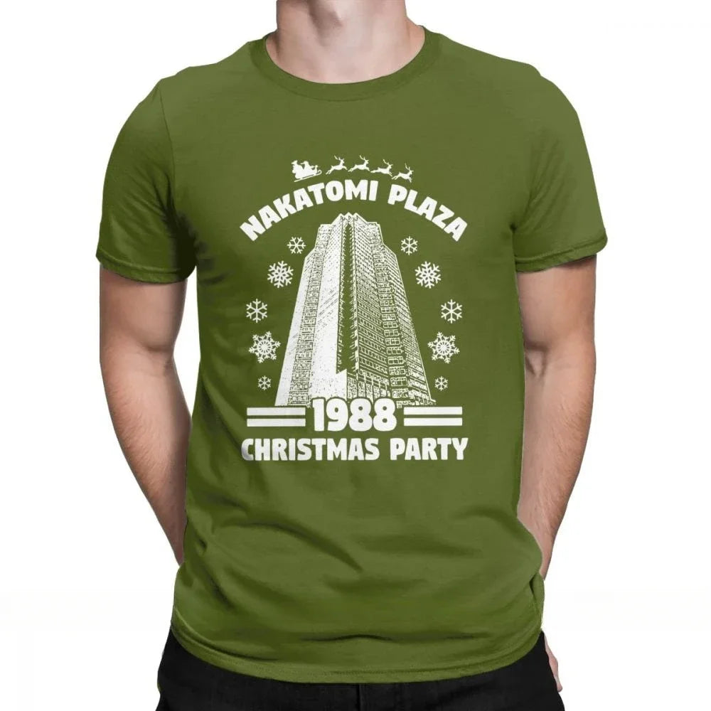 Men's T-Shirt - Nakatomi Plaza - Funny Die Hard Christmas - Party 1988 Tee Shirt - O Neck Cotton Clothes - S-5XL Short Sleeve - New Arrival-AT-05-XXXL-