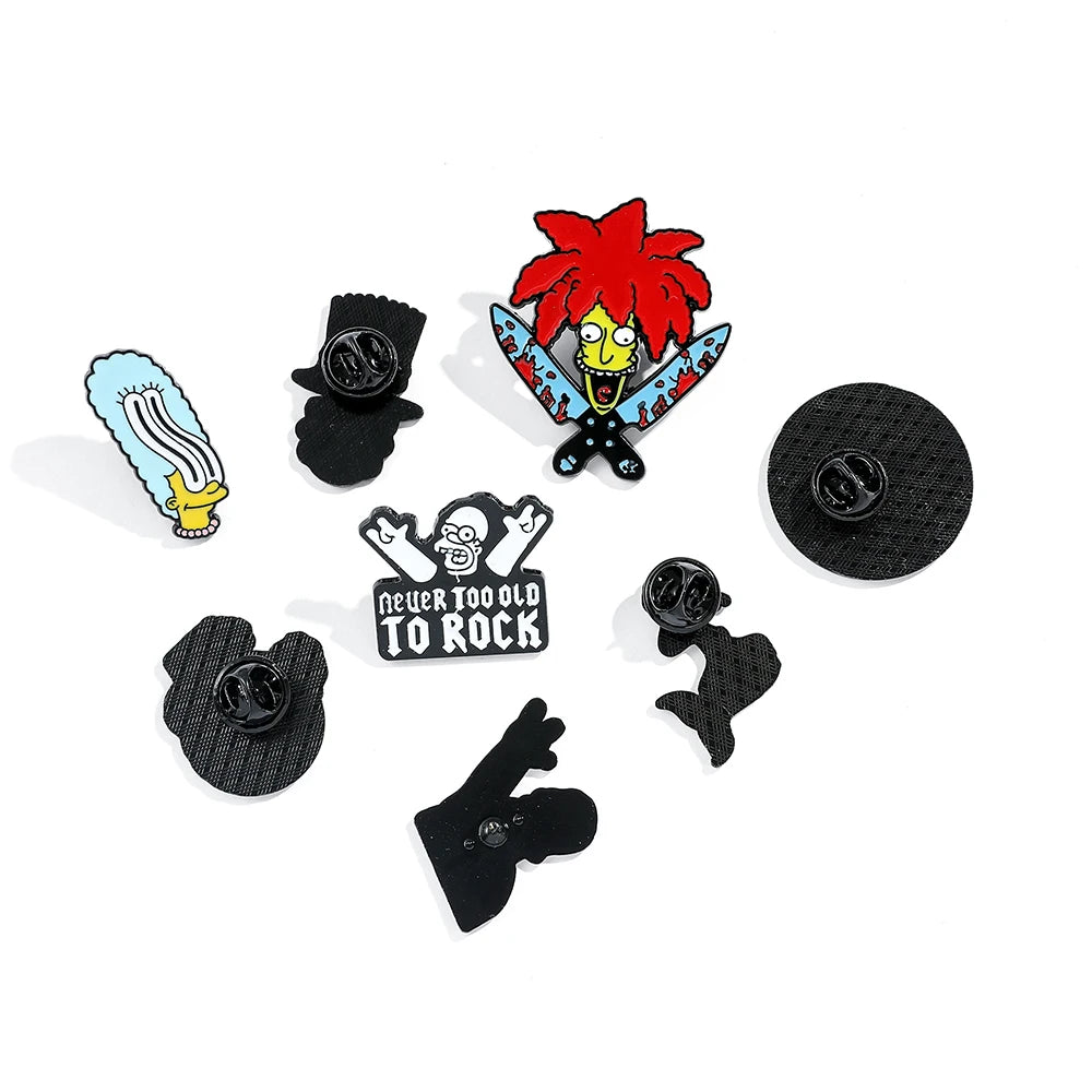 Simpsons Enamel Pin Set - Cute Metal Brooches for Bags or Jackets - Sweet Gift for Girlfriend or Collector-