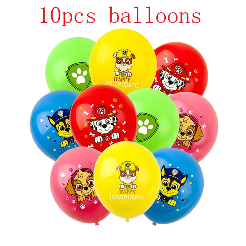 Paw Patrol Birthday Party Decorations Tableware Supplies Balloons Paper Party Plate Cup Napinks Gift Bag Baby Shower Kids Happy-10pcs balloons-