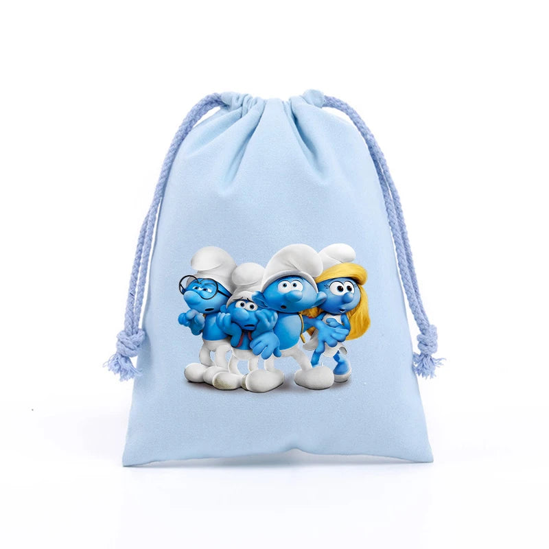 Anime Smurfs Kids Drawstring Bag - Cute Cartoon Print Sports Sack for Parties, Outdoor Gifts, Retro Hand Pouch-LJL 34-20x30cm-