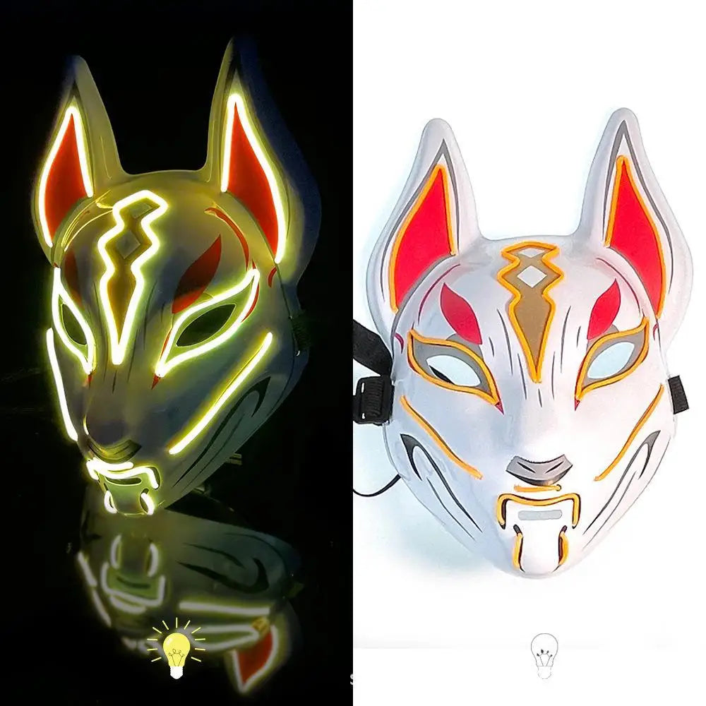 Hot Sale Halloween Glowing Face Mask - LED Fox Mask for Men and Women, Features Game Theme for Cosplay Party and Carnival Costume, Half Face Mask-7-