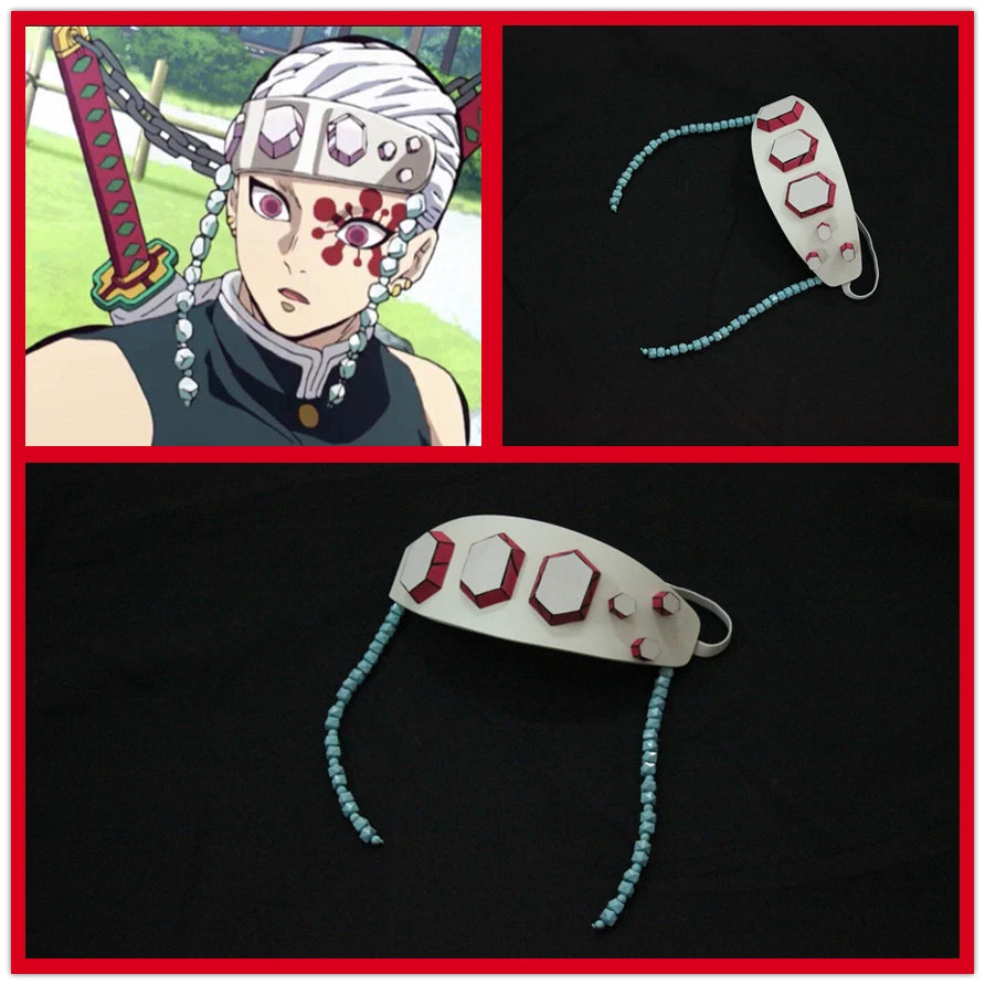 Demon Slayer Kimetsu No Yaiba Uzui Tengen Headband - Cosplay Headwear with Wig, Eye mask, and Accessories for Halloween Costumes and Anime Prop-