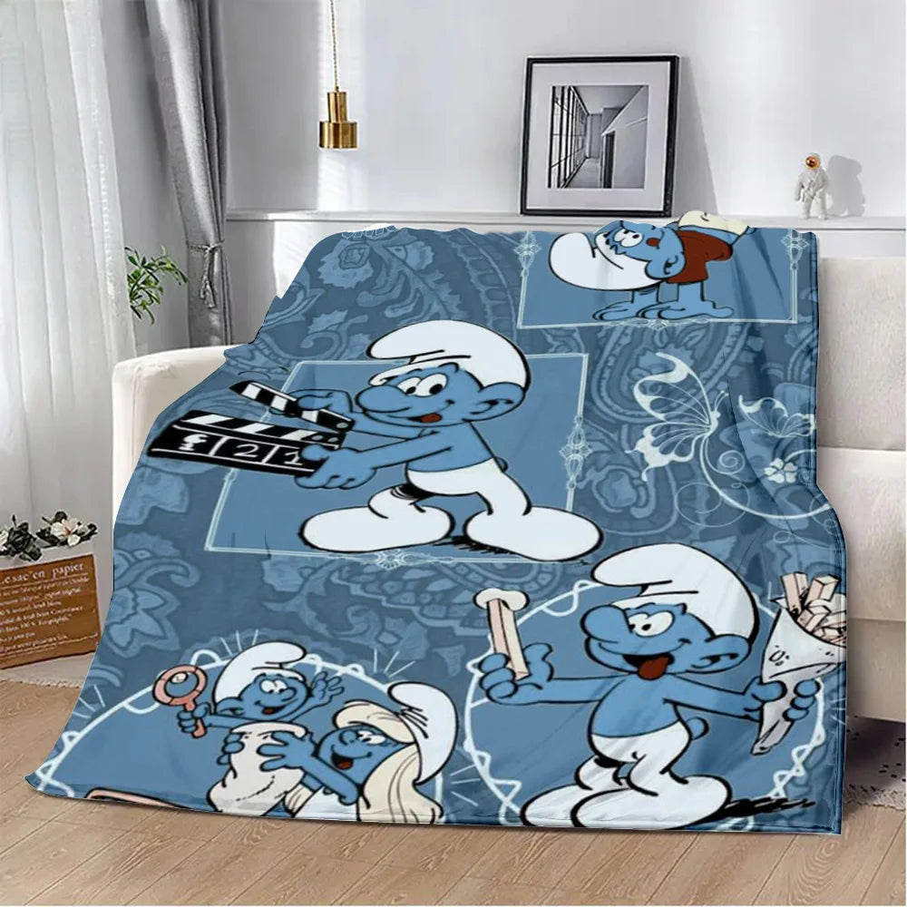 Cute Smurfs Printed Blanket Throw - Soft Warm Cartoon Picnic Blanket, Home Travel Comfort, Retro Birthday Gift-1539CS24823A3-127x152cm-Gai-