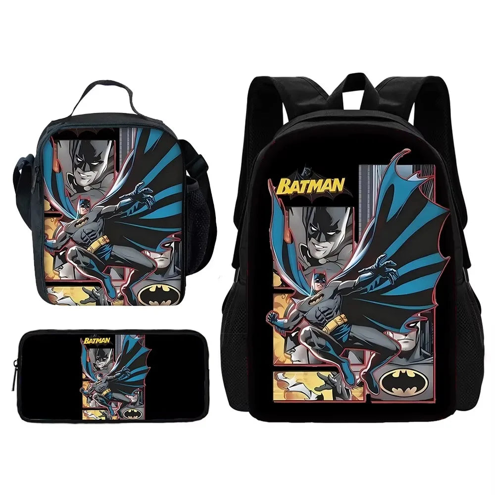 Super B-BatmanS-Logo Child School Backpack with Lunch Bags ,Pencil Bags ,School Bags for Boys Girls Best Gift-XHOO1-TZ-172-A7-