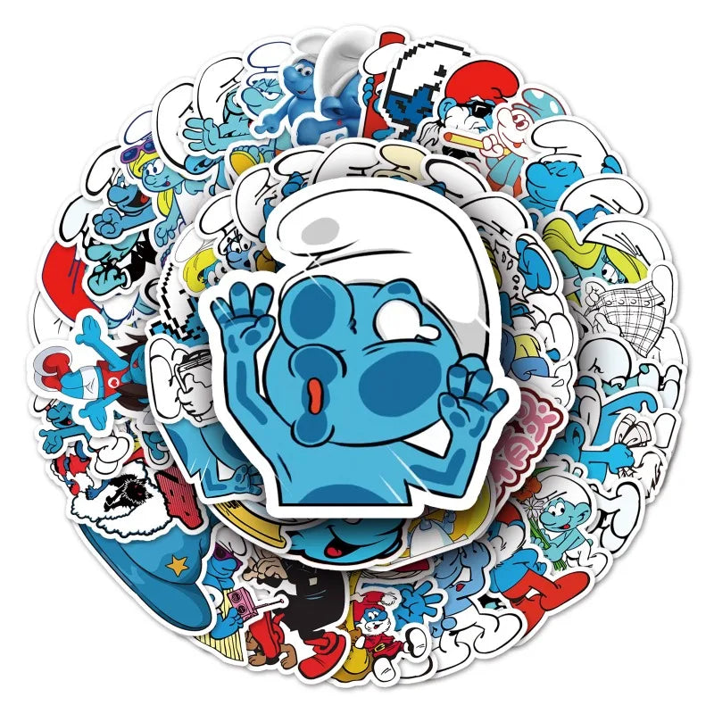 50pcs Smurfs Graffiti Cartoon Stickers - DIY Suitcase Laptop Decals, Retro Water Bottle or Guitar Decor Set-black-