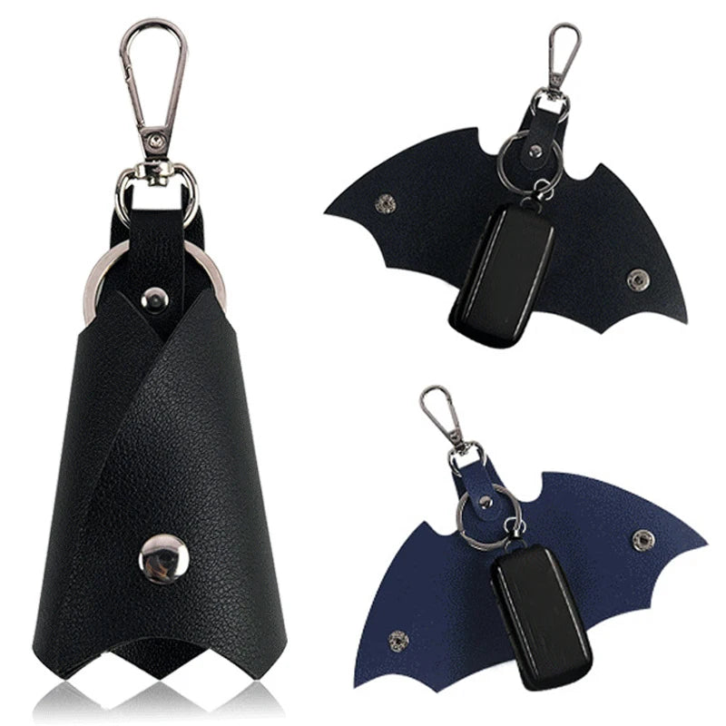 Superhero Bruce Wayne Leather Key Chain Car Keys Unisex Bat Pendant Key Bag Fashion Waist Keychains Keyrings Accessories-Black-