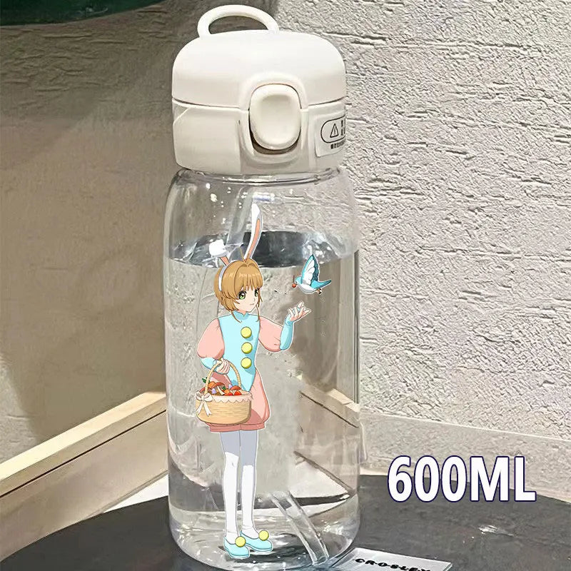 Cardcaptor Sakura Straw Water Bottle - 400ML/600ML Transparent Plastic Anti-Drop Cup for Students and Kids-6-17-