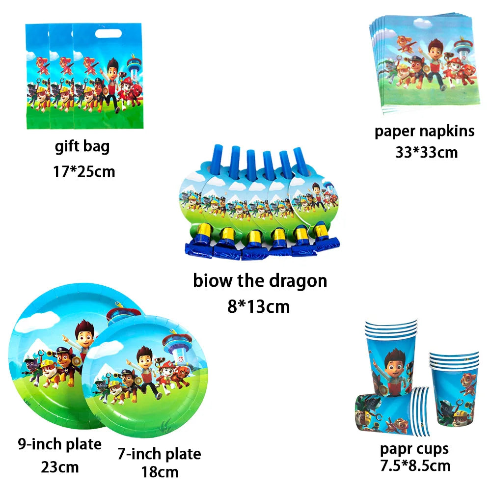 Paw Patrol Birthday Party Decorations Tableware Supplies Balloons Paper Party Plate Cup Napinks Gift Bag Baby Shower Kids Happy-