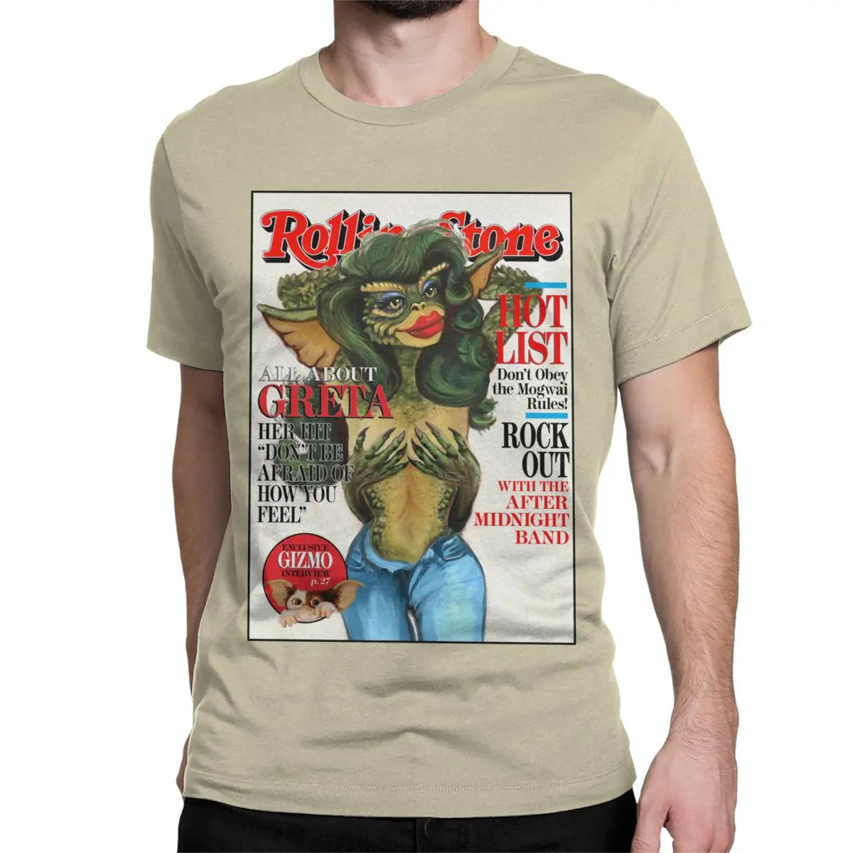 Greta Gremlin - Summer Gizmo - Short Sleeve Crewneck - 100% Cotton - Hot Sale Outfits - Fashion Roundneck - Manga Streetwear-Khaki-6XL Plus W80cm L90cm-