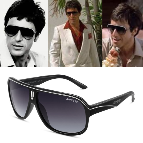 Scarface Aviators - 80's Action Sunglasses - Tony Montana - Miami Beach - Men's Polarized Glasses Perfect For Driving - Night Vision & Protection UV400-Gangster Sheen-