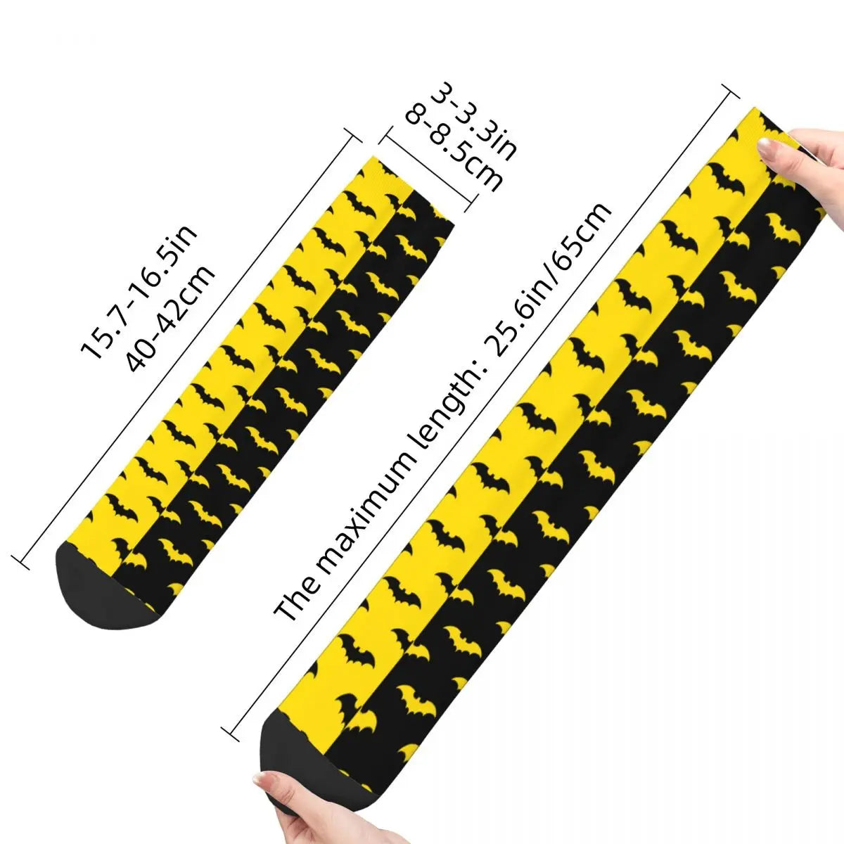 Hip-hop Black And Yellow Bat Pattern Basketball Socks Animal Polyester Crew Socks for Unisex-WHITE-One Size-