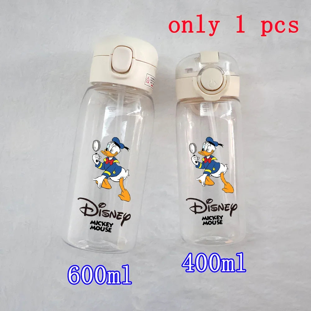 Disney Mickey Mouse Straw Bottle - 400/600ML Transparent Plastic - Portable Kids Drinking Water Cup with Donald Duck-TMSB-26-400ML-