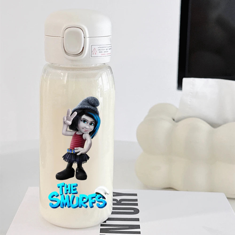 The Smurfs Straw Water Bottle - Large Capacity Cartoon Cup for Kids, Outdoor Sports, Portable Retro Anime Gift-11-600ML-