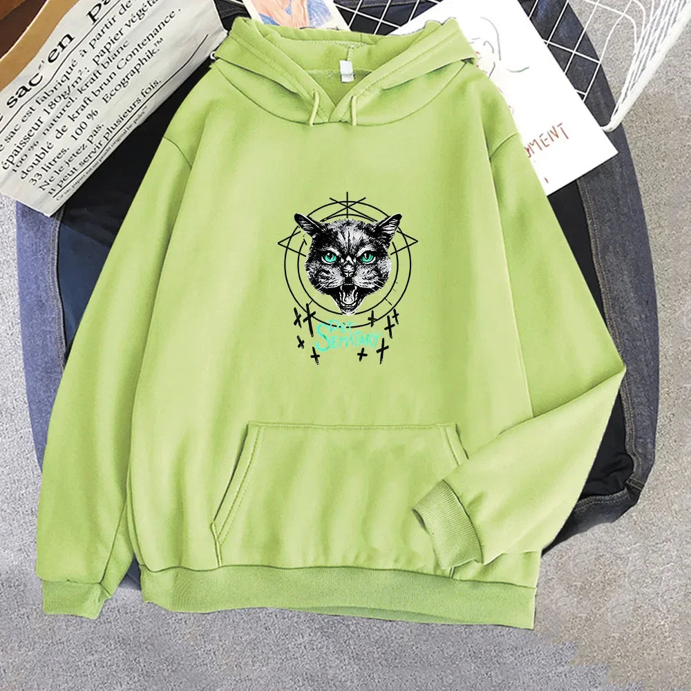 Pet Sematary Hoodie - Stephen King Cat Graffiti - Grunge Street Style Sweatshirts for Men-light-green-XXL-