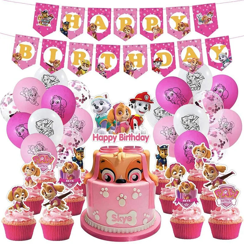 Paw Patrol Birthday Party Decorations Skye Pink - Paper Plates Cups Napkins Tableware Balloons - For Kids Baby Shower Party Supplies-