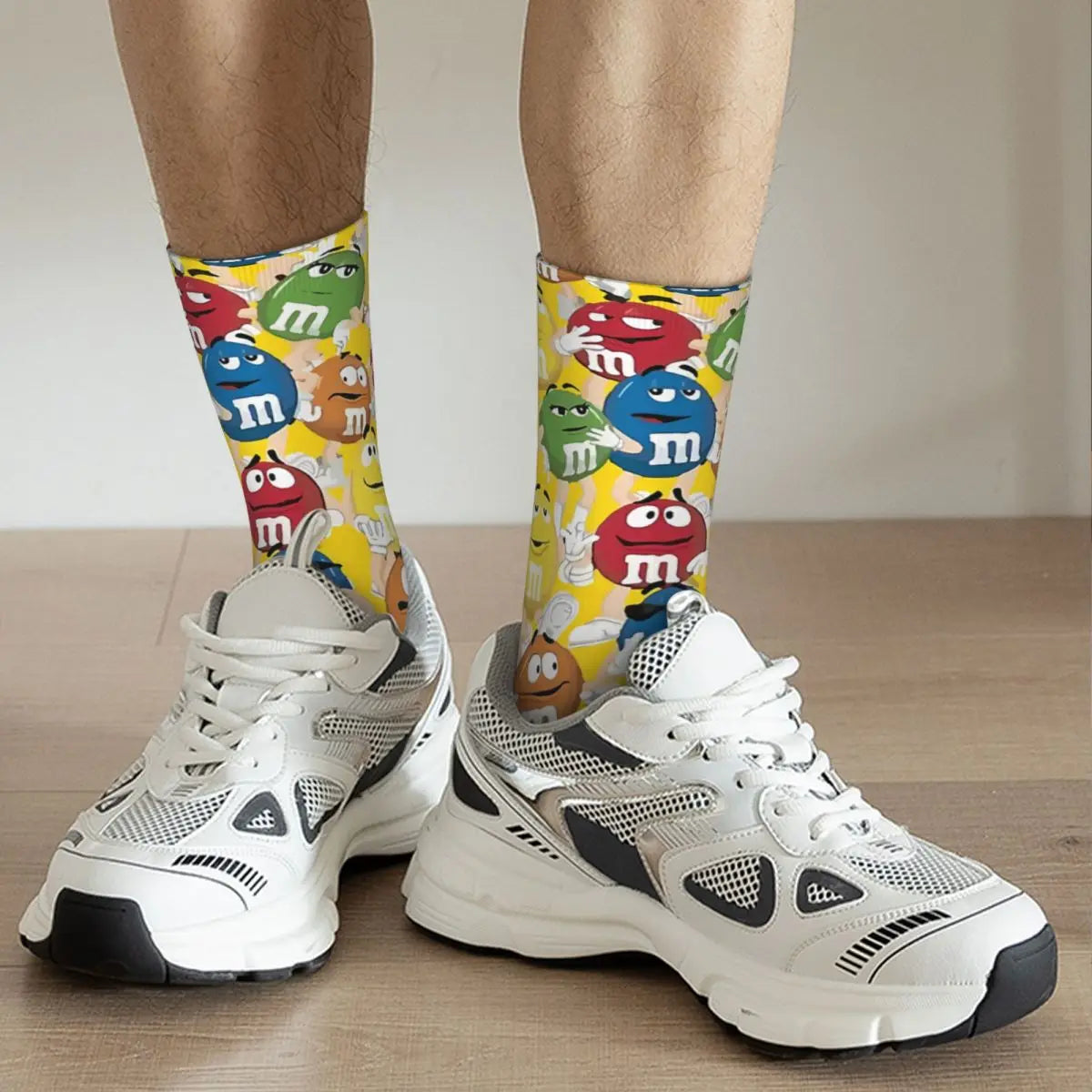 M Chocolate Candy Character Socks - Funny Men's Vintage Harajuku - Hip Hop Novelty Seamless Crew Crazy Gift-