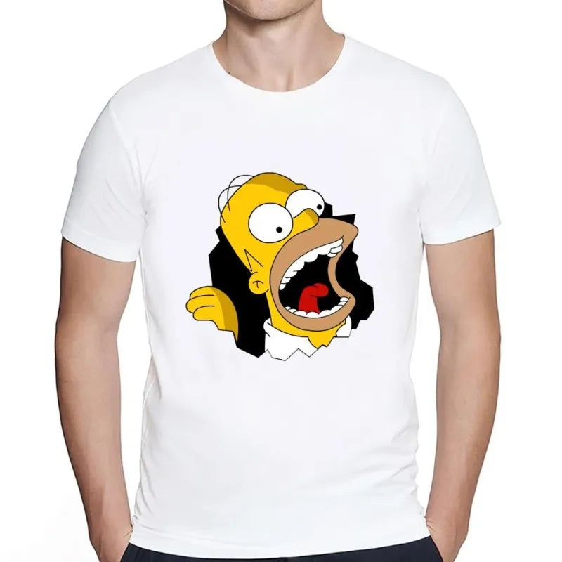 Cartoon Simpsons Cotton Breathable T-Shirt - Casual Wear for Men and Women - Great Husband or Dad Gift-white-XL-