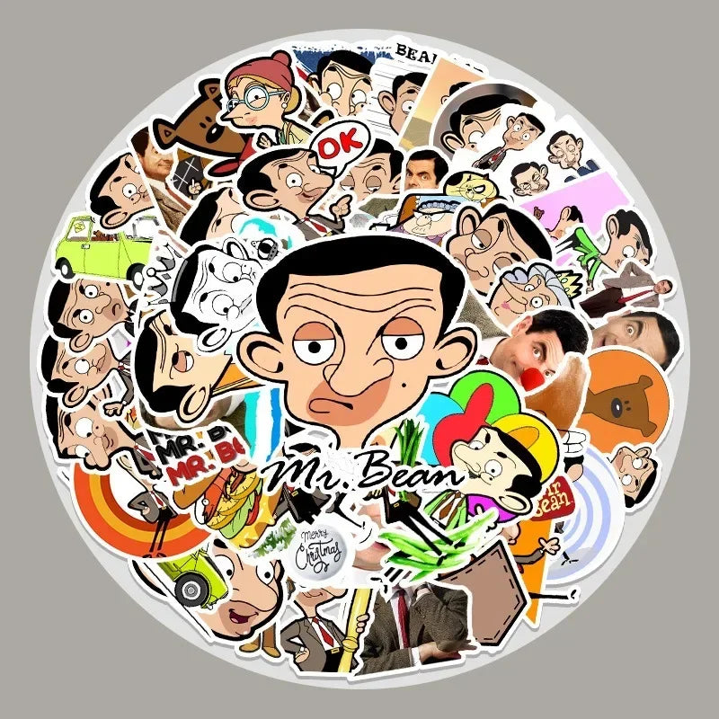 Mr. Bean Sticker Set – 50 Personality Doodle Stickers for Skateboards, Water Bottles, and DIY Decorations-Random 50PCS-