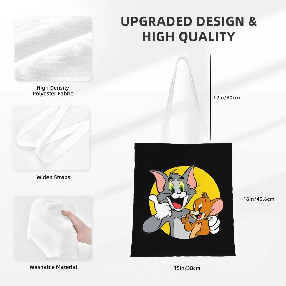 Tom and Jerry Funny Tote Bags - Women Handbag Canvas - Student Shoulder Bag - Printed Shopping Bag-Picture color-40.6CMX38CM-