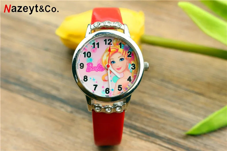 Barbie Watch - Cute Cartoon Design for Girls - Silicone Strap (Many Colours) Wristband - Diamond Accents - Student Accessories for Kids-Y033-2-