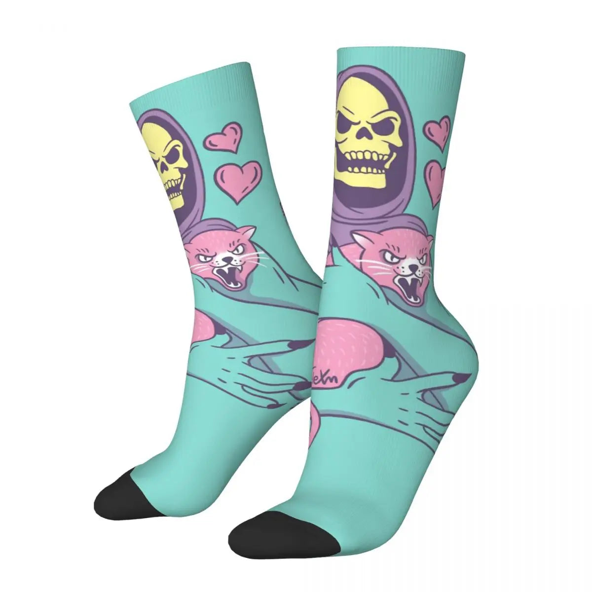 Retro Skeletor’s Cat Socks: Funny He-Man Battle Cat Anime Compression Socks for Casual Style - Perfect Gift Idea-WHITE-One Size-