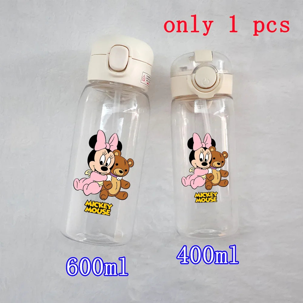 Disney Mickey Mouse Straw Bottle - 400/600ML Transparent Plastic - Portable Kids Drinking Water Cup with Donald Duck-TMSB-52-400ML-