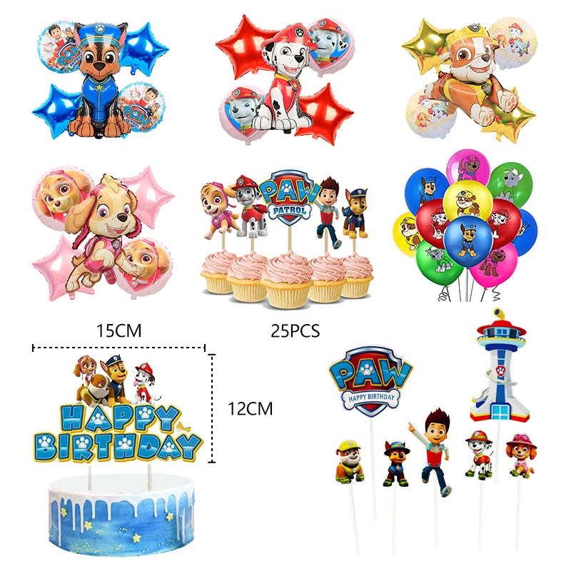 Paw Patrol Birthday Decorations Happy Birthday Backdrop Banner Plates Cups - Paper Tableware Set Balloons - Kids Boy Party Supplies-