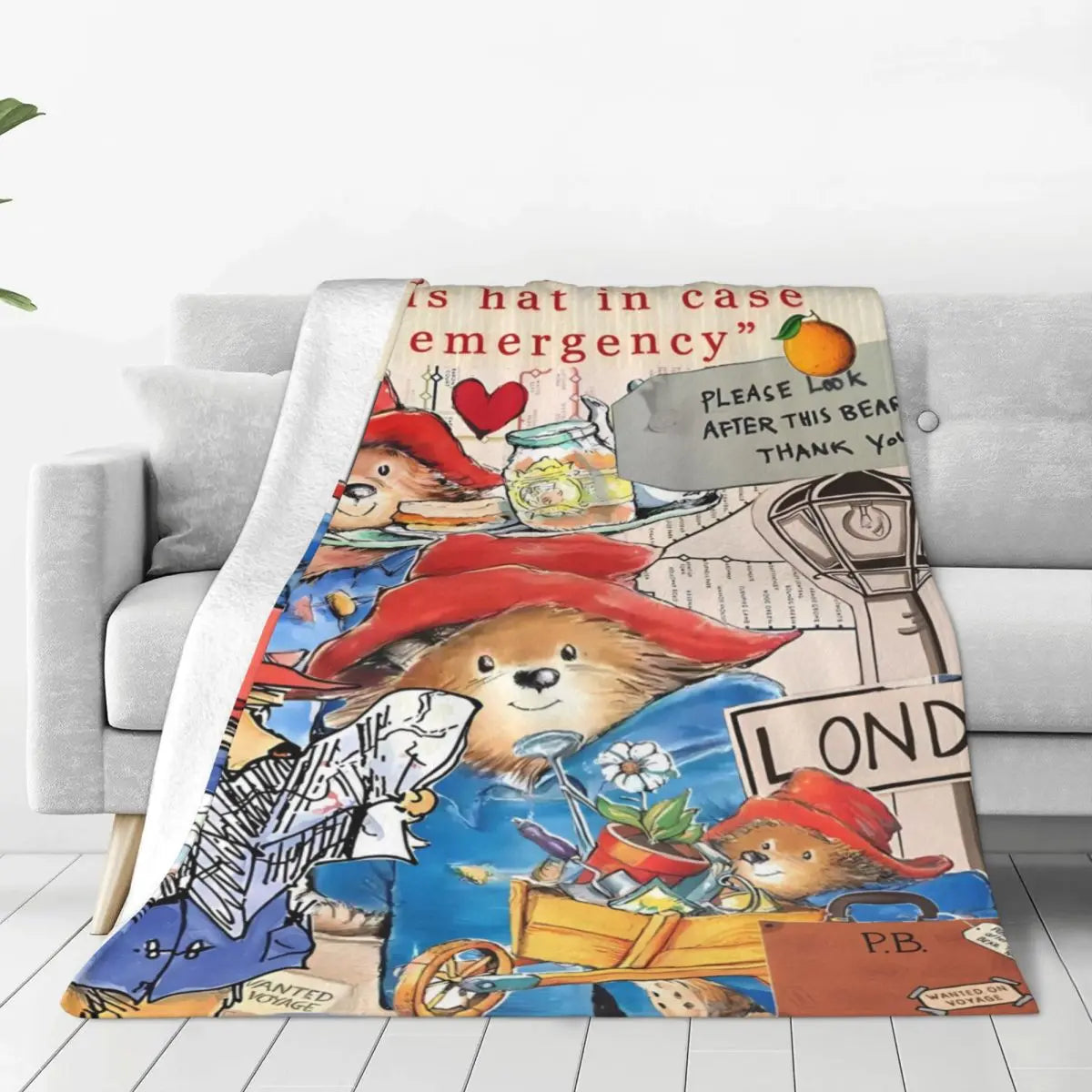 Paddington Brown Bear Drawing Blanket - Super Soft Street Trend Plush Throw Blanket Home Decor Camping Flannel Bedspread Bed Cover-