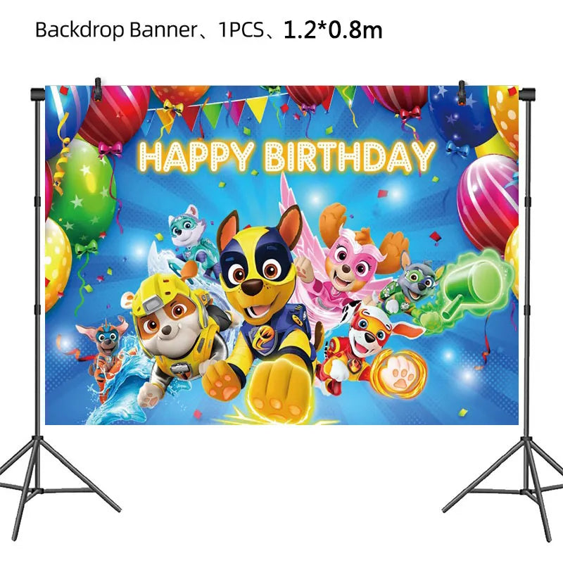 PAW Patrol Birthday Party Decoration Kids Toy Hat Gift - Aluminum Foil Balloon Disposable Tableware - New Banner Boy Event Supplies-Backdrop C - 1pcs-