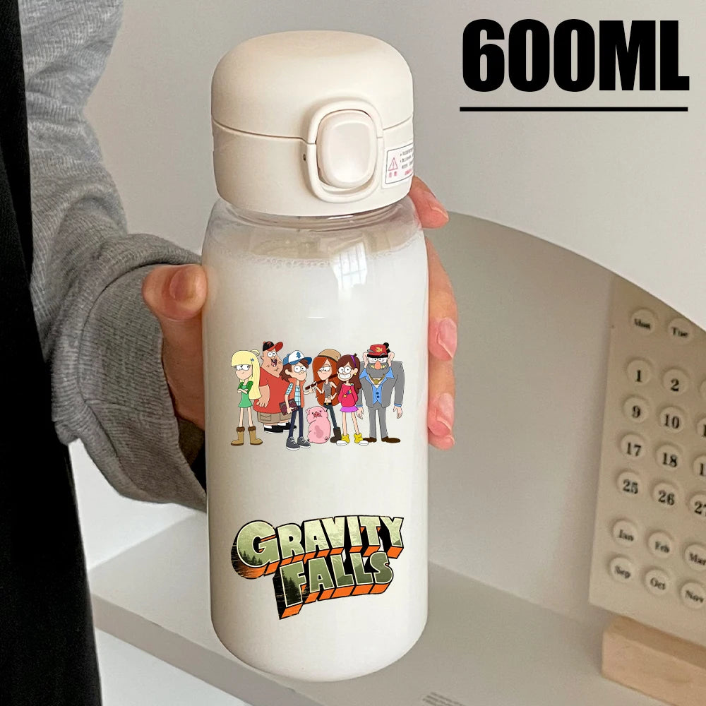 Disney Gravity Falls Water Bottle - 600ML Leak-Resistant Portable Drinking Cup - Transparent PC Design Featuring Dipper and Mabel-GDXZ-21-600ml-