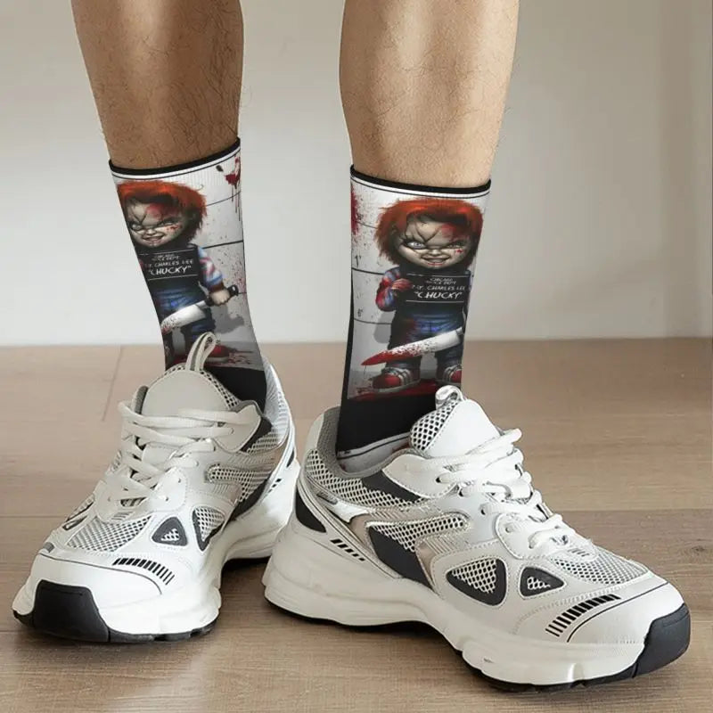 Chucky Childs Play Horror Movie Socks - Cute Printed Design - Women & Men Stretch Crew for All Seasons-