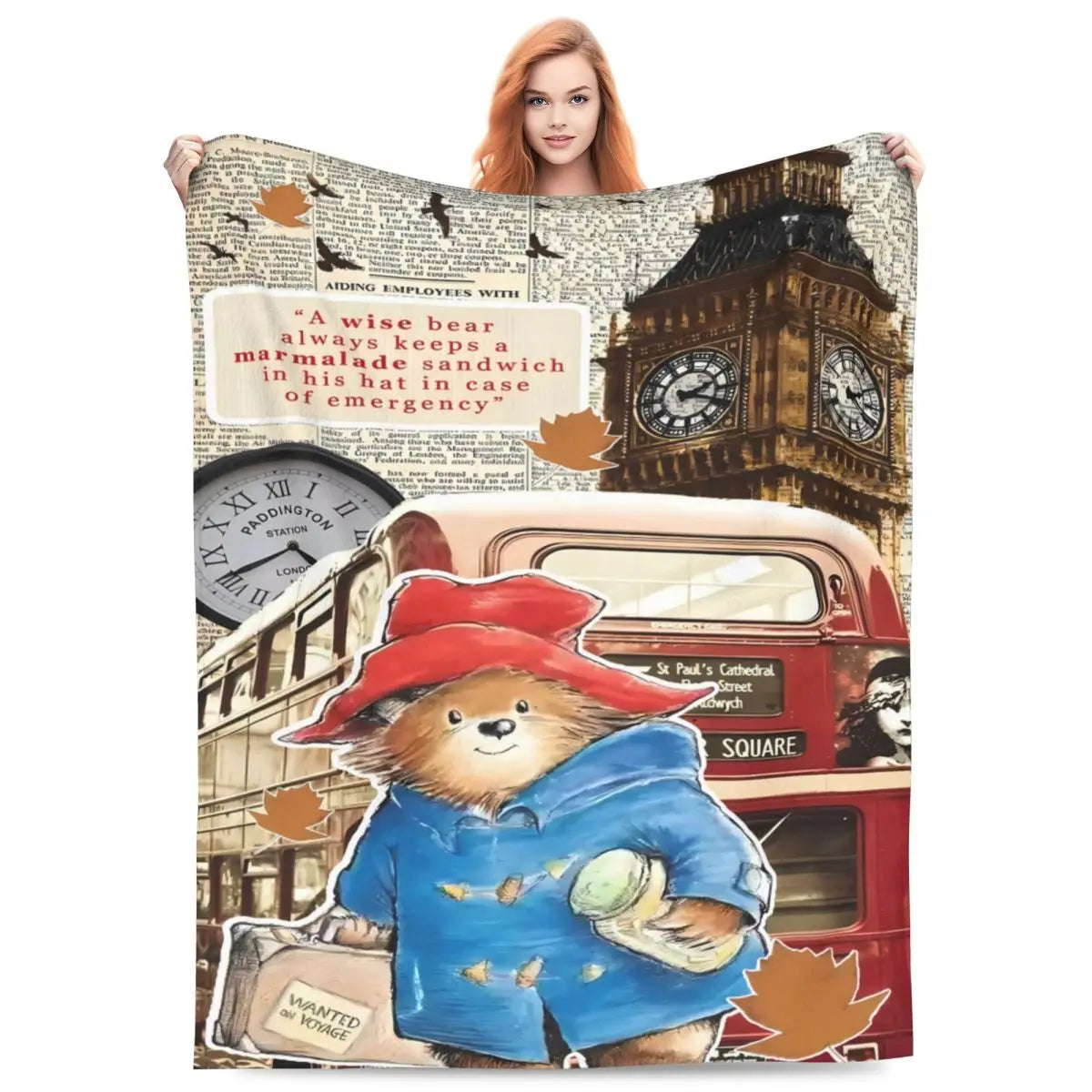 Paddington Brown Bear Drawing Blanket - Super Soft Street Trend Plush Throw Blanket Home Decor Camping Flannel Bedspread Bed Cover-5-76x102cm-