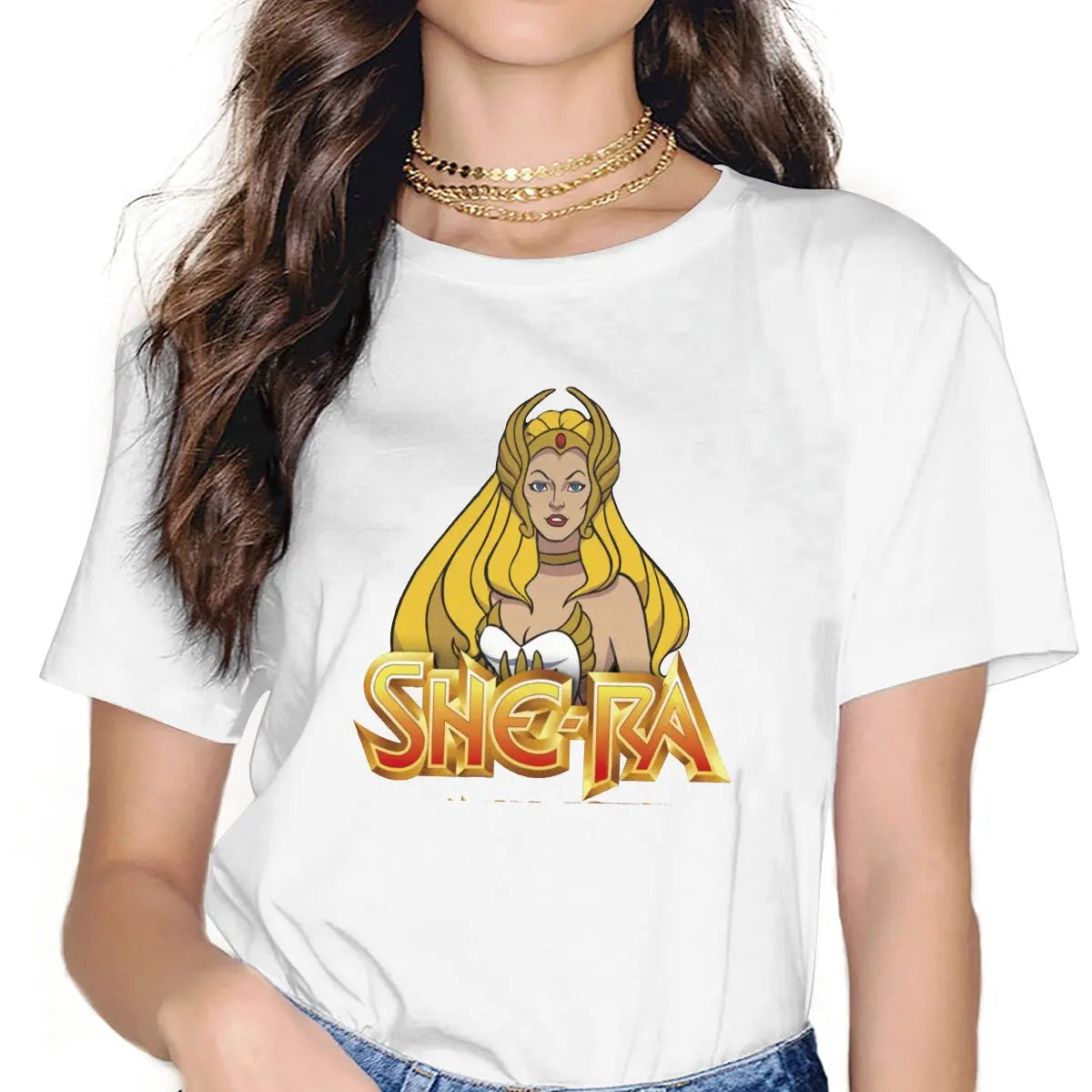 She-Ra Girl Power Harajuku T-Shirt: Anime Graphic O-Neck for Women - Gift For Girlfriend - Retro Cartoon Fan Present-WHITE-XXXL-